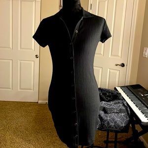 Black Button Up Mini Pencil Dress